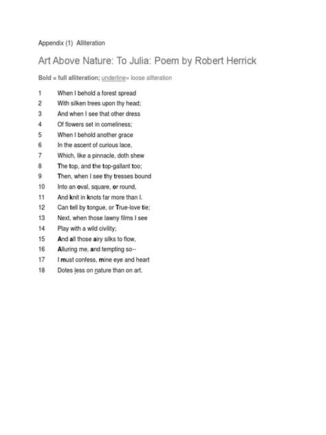 Art Above Nature To Julia Poem By Robert Herrick Appendix 1
