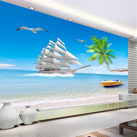 Beach Sea View Custom 3d Photo Wallpaper For Living Room Background