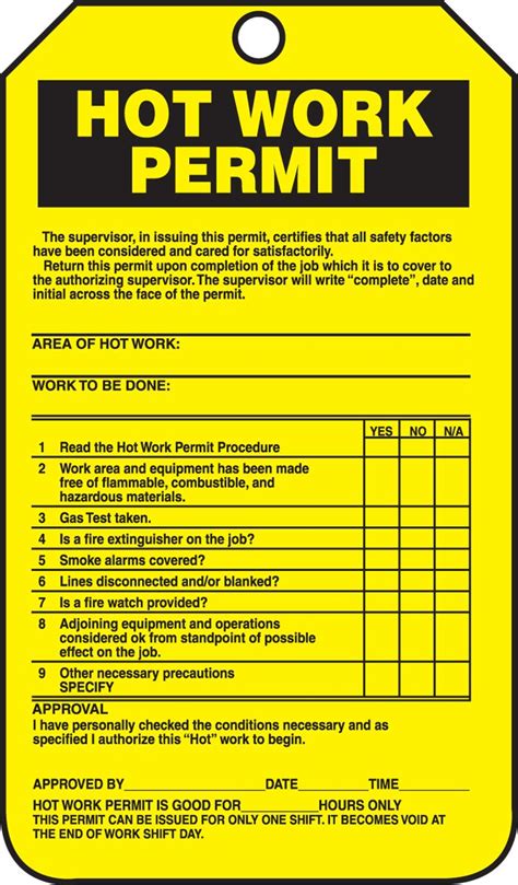 Accuform Tcs Ctp Hot Work Status Tag Legend Hot Work Permit