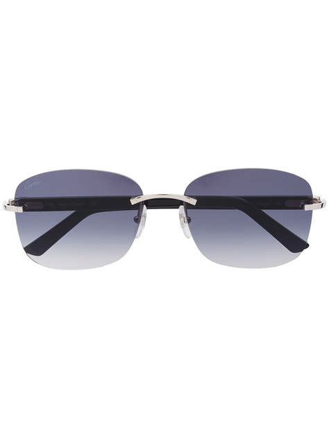 Cartier C Décor Rimless Rectangular Frame Sunglasses In Silver Modesens