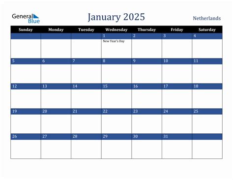 January 2025 Netherlands Holiday Calendar