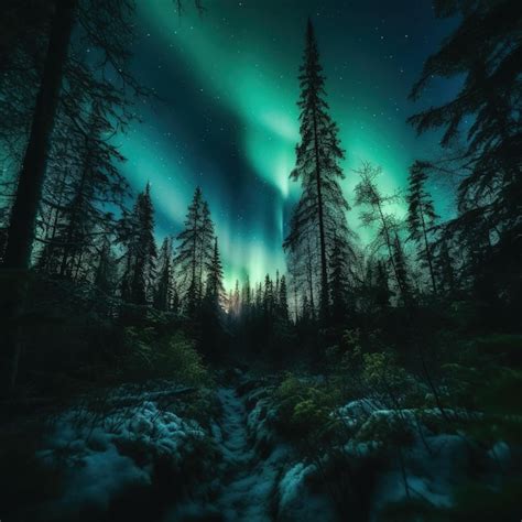 Premium Photo A Forest With The Aurora Borealis Above It