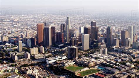 Aerial View Of Highrise Buildings In Downtown Los Angeles California