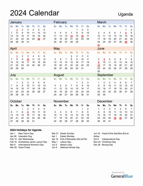 Annual Calendar 2024 With Uganda Holidays