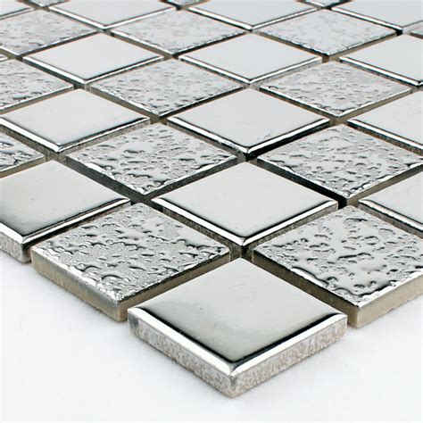 Glazed Porcelain Mosaic Wall Tile Backsplash Silver Ceramic Tiles For