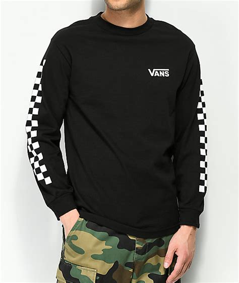 Vans Checker Side Stripe Black Long Sleeve T Shirt Zumiez Long