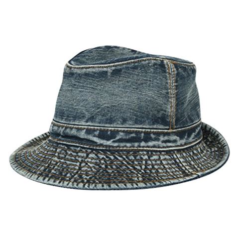 Buy Ililily Vintage Washed Denim Cotton Classic Structured Fedora Hat