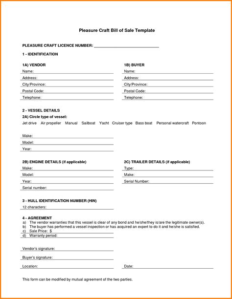 5 Free Boat Bill Of Sale Form Templates Word Excel Pdf Formats