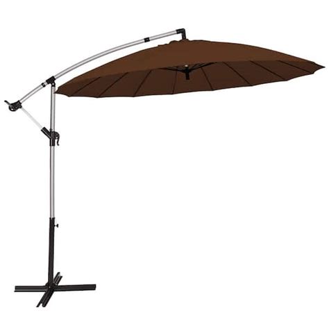 Costway 10 Ft Aluminum Market Solar Tilt Offset Patio Umbrella In Tan With Crank And Cross Base