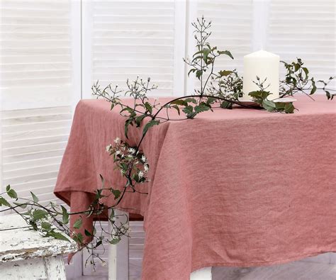 Linen Tablecloth Washed Linen Tablecloth Table Cloth In Salmon Color