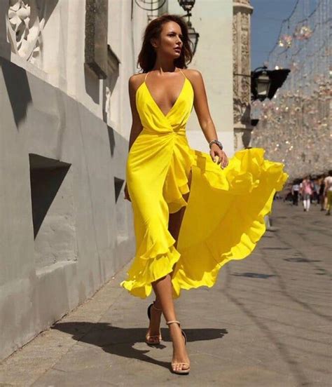 Yellow Silk Satin Ruffles Wrap Dress Midi Assymetric Dress Bridesmaid Dress Evening Dress