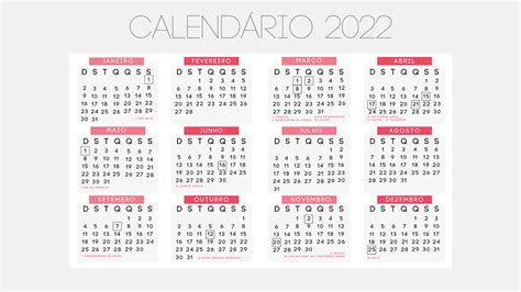 Calendário Com Feriado 2022 Focalizando