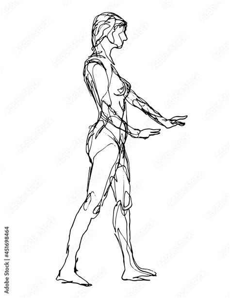 Doodle Art Illustration Of A Nude Female Human Figure Model Posing