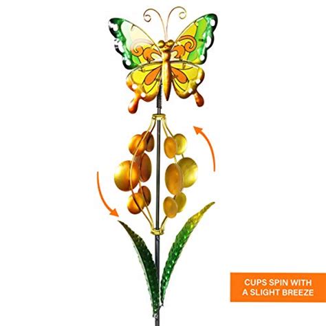 Exhart Orange Butterfly Garden Stake Wind Spinner Metal Butterfly