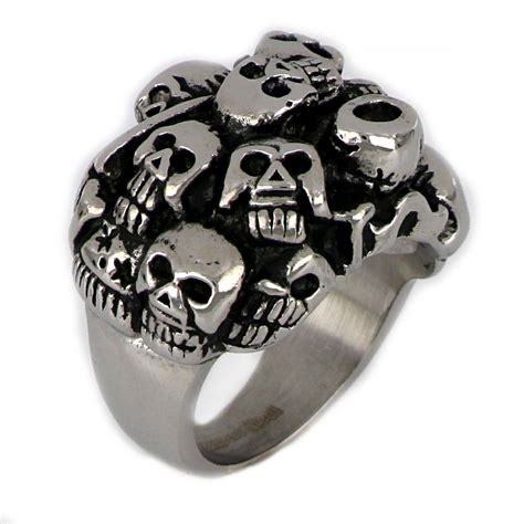 Mens Stainless Steel Ring With Many Skulls Asimetricogr