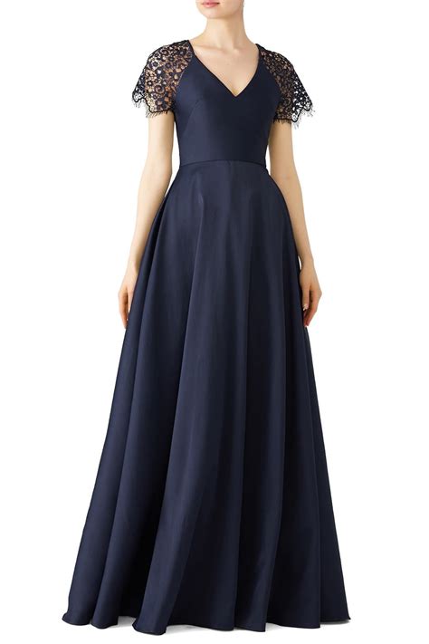 Navy Lace Sleeve Gown By Ml Monique Lhuillier For 90 Rent The Runway
