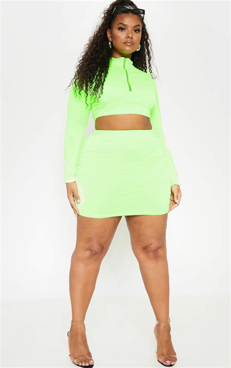 Plus Neon Green Bodycon Skirt Plus Size Prettylittlething