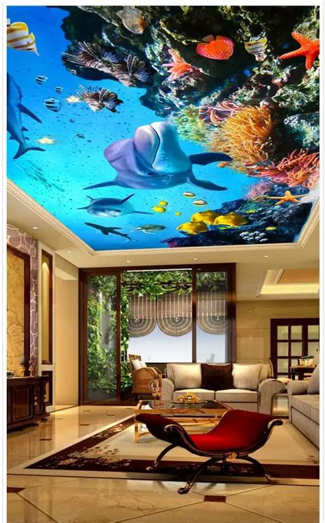 3d Mural Wallpaper Beautiful Underwater World Ceilings Papel Parede