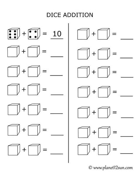 Dice Addition Math 1st 2nd Grade Printables