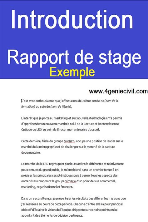 Exemple Dintroduction Dun Rapport De Stage