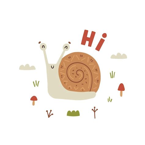 Premium Vector Hand Drawn Funny Cute Character Snail Says Hi Isolated