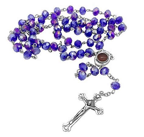 Nazareth Store Blue Crystal Beads Catholic Rosary Necklace Holy Soil