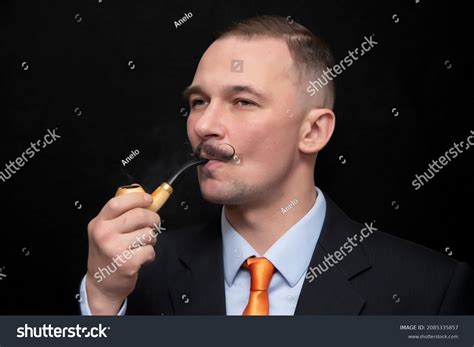 Portrait Stylish 3035yearold Man Smoking Pipe Stock Photo 2085335857