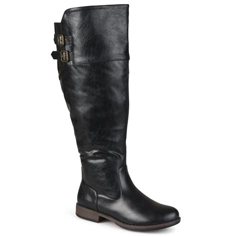 brinley co women s extra wide calf double buckle knee high riding boot