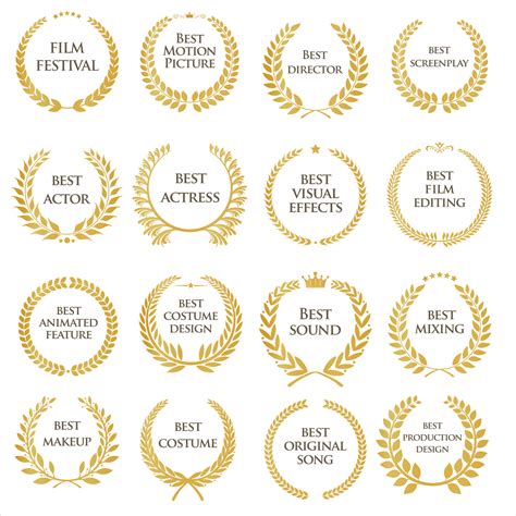 Collection Of Gold Laurel Wreath With Black Film Awards Text