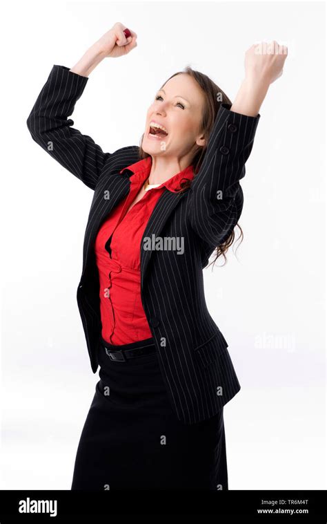 Successful Business Woman With Clenched Fists Stock Photo Alamy