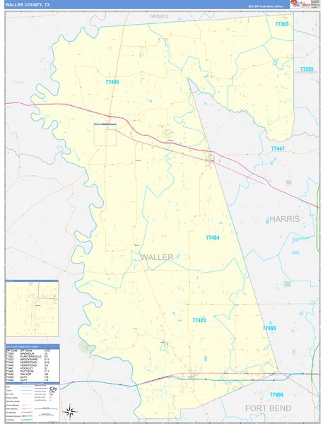 Waller County Tx Zip Code Wall Map Basic Style By Marketmaps Mapsales