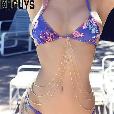 Kuguys Trendy Body Chain Geometric Hollow Out Sexy Breast Chains For