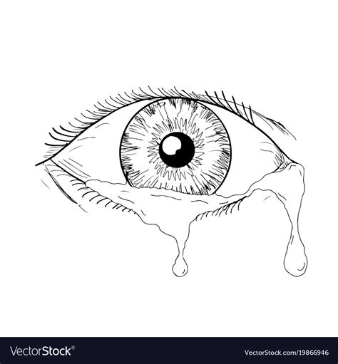 Human Eye Crying Tears Flowing Drawing Royalty Free Vector