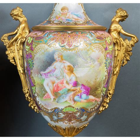 Pair Of Ormolu Mounted Sevres Style Vases With Garden Scene By A Collot For Sale At 1stdibs