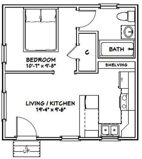 20x20 Tiny House 1 Bedroom 1 Bath 400 Sq Ft Pdf Floor Plan Instant