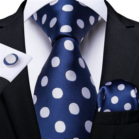 New Navy Blue Polka Dot Mens Necktie Pocket Square Cufflinks Set Mens Pocket Squares Mens