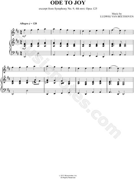 Ludwig Van Beethoven Ode To Joy Excerpt Piano Accompaniment Sheet