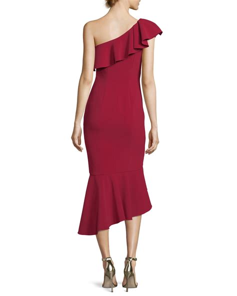 Theia One Shoulder Asymmetric Ruffle Crepe Cocktail Dress