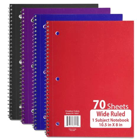 24 Pieces 1 Subject Notebook Wide Ruled 70 Sheets Note Books