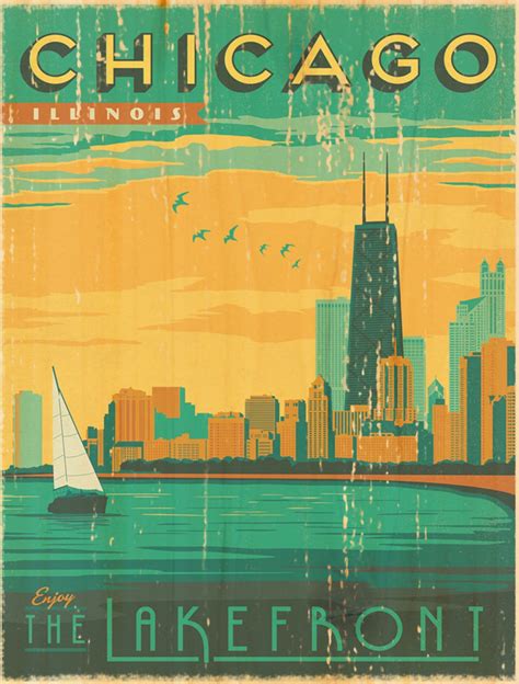 Chicago Lakefront Vintage Art Poster