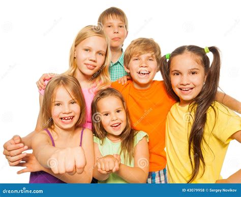 Portrait Of Six Laughing Kids Together Stock Photo Image Of Cute