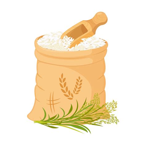 Bag Of Rice With Spatula Grain Harvest In Open Package Vector