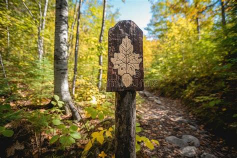 Hiking Trail Marker With Clear Directions Markings And Symbols Stock