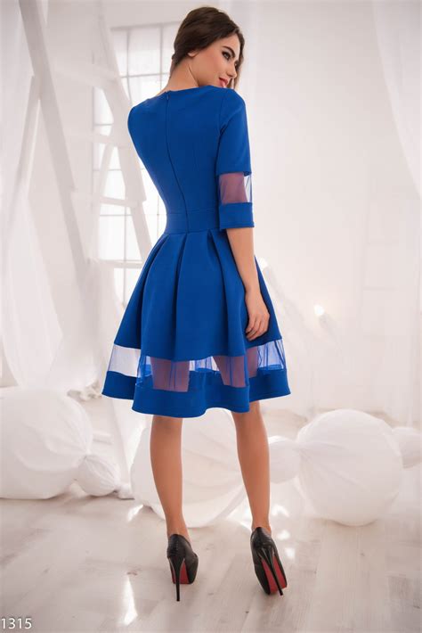 Ярко синее вечернее платье со вставками из фатина 2538 за 509 грн