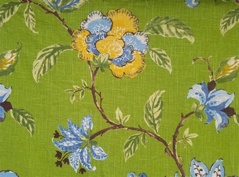 Floral Jacobean Fabric Watercolor Printed Linen Blend Green Etsy