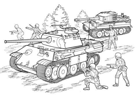 Раскраска Тяжелые танки Пантера и Тигр распечатать бесплатно скачать