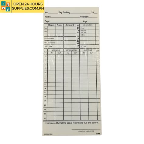 Time Card Manual Employee Daily Time Record A5 Size 50 Sheets
