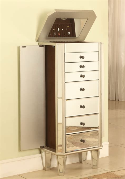 Powell Mirrored Jewelry Armoire With Silver Wood Pw 233 314 At