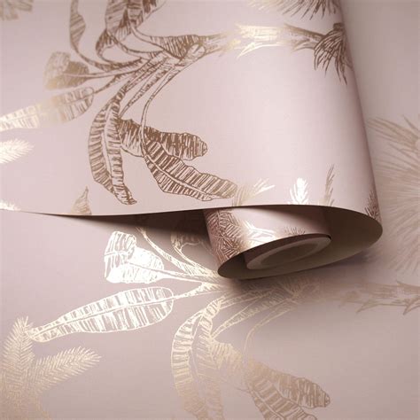 Rose Gold Wallpaper Exotic Flowers Tropical Palm Leaves Geometric