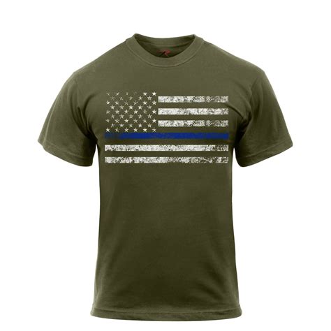Rothco Thin Blue Line Shield T Shirt Us Flag Olive Drab Military Range